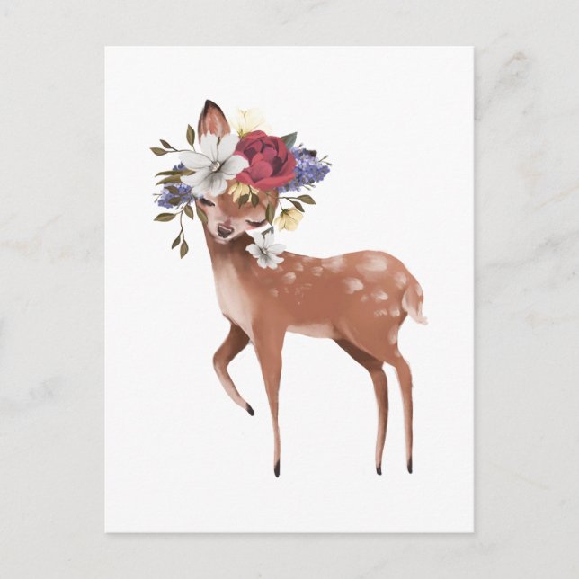 Deer With Floral Crown Postcard (Front)