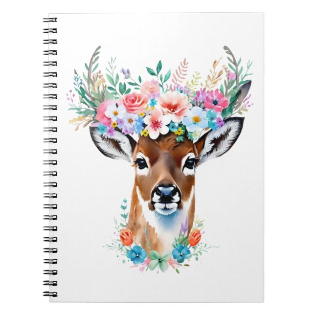 Deer with Floral Crown – Whimsical Nature Notebook (Front)