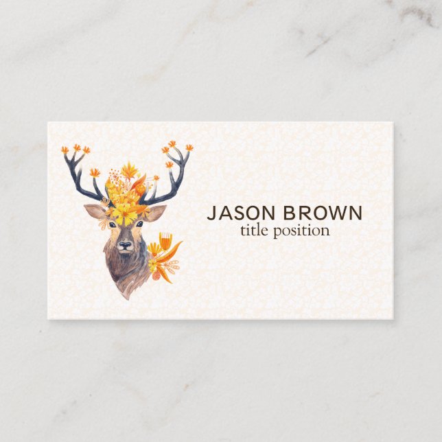 Deer With Floral Horns Business Card (Front)