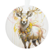 Deer with floral neckless Fantasy style in pink