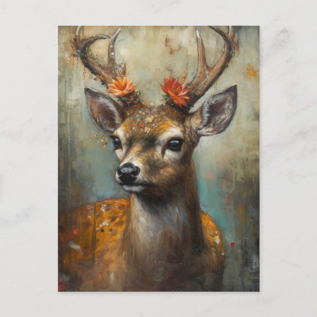 Deer with Flowers on Antlers Postcard (Front)