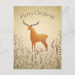 deer with foliage and snowflake christmas postcard