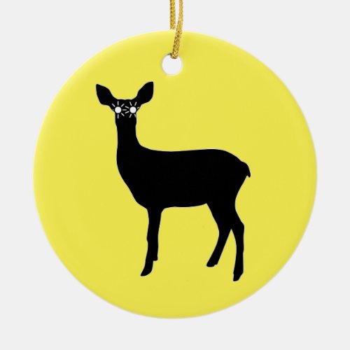 Deer With Headlights Ceramic Ornament