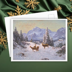 Deer with herd in Winter Art Holiday Postcard