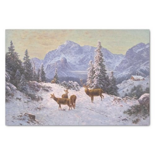 Deer with herd in winter Decoupage  Tissue Paper