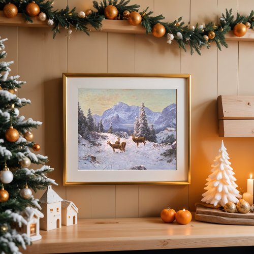 Deer with herd in winter poster