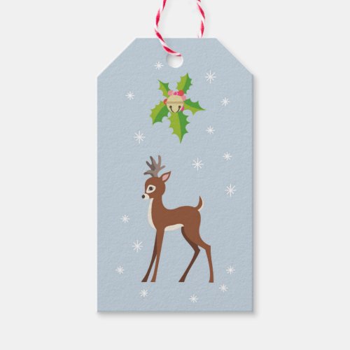 Deer with Holly Retro Inspired Christmas Winter Gift Tags