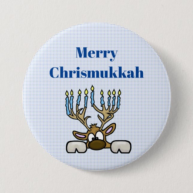 Deer with Menorah Antlers Chrismukkah Button (Front)