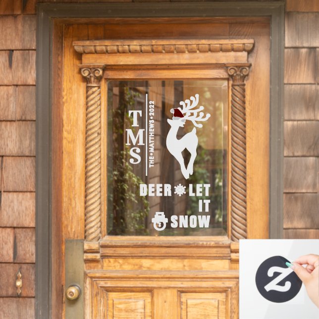 Deer with Monogram + SC-Hat | Christmas Window Cling (Home Door)