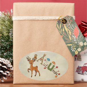 Deer with Owl Oval Sticker