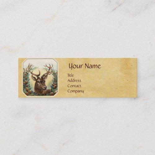 DEER WITH PINE CONES CROWN MONOGRAM PARCHMENT MINI BUSINESS CARD