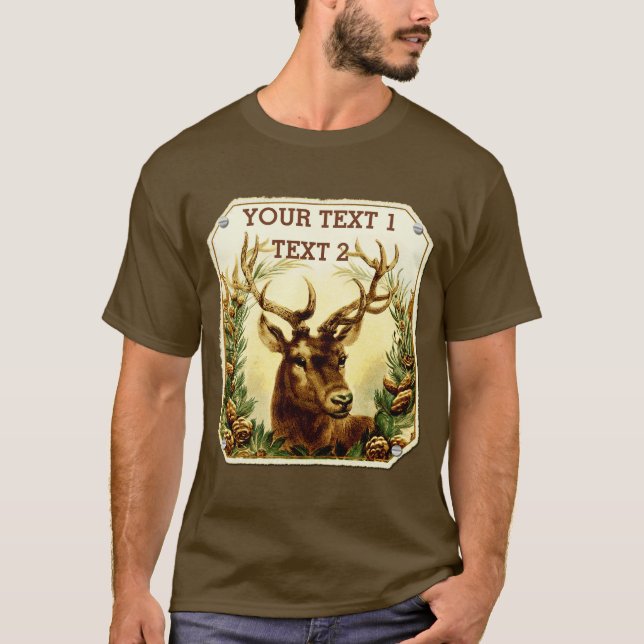 Deer with Pine Cones Rustic Personalized T-Shirt (Front)