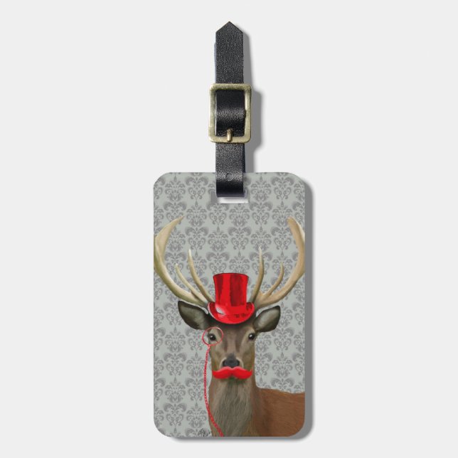 Deer With Red Hat and Moustache Luggage Tag (Front Vertical)