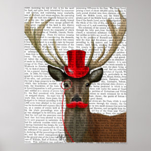 Deer with Red Top Hat and Moustache Poster