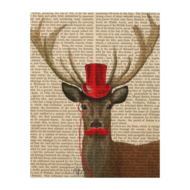 Deer with Red Top Hat and Moustache Wood Wall Decor (Front)