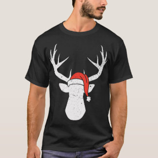 Deer With Santa Hat Christmas 	 Hunting Gift T-Shirt