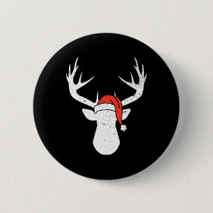 Deer With Santa Hat Christmas Pajama Hunting Gift Button