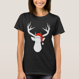 Deer With Santa Hat Christmas Pajama Hunting Gift  T-Shirt