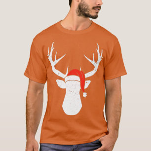 Deer With Santa Hat Christmas Pajama Hunting Gift T-Shirt