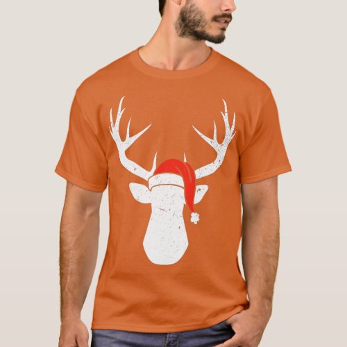Deer With Santa Hat  Christmas Pajama Hunting Gift T_Shirt