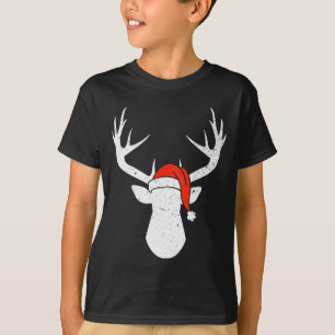 Deer With Santa Hat Christmas Pajama Hunting Gift T-Shirt