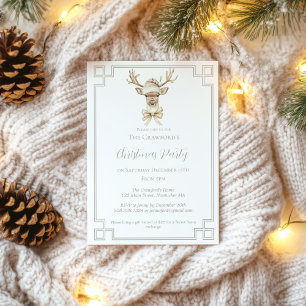 Deer with Santa Hat Rustic Country Christmas Invitation
