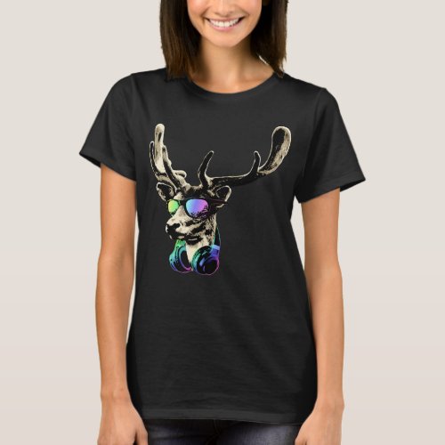 Deer With Sunglasses And Headphones Music Summer D T_Shirt