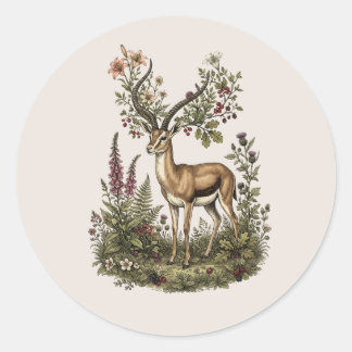 Deer with Wildflower  Classic Round Sticker