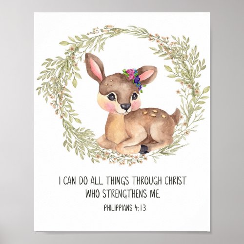 Deer Woodland Animal Wall Art Scripture Nursery P Poster