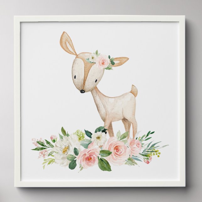 Deer, Woodland Animals, Boho, Pink Flowers Peel And Stick Photo Tile (Front Set)