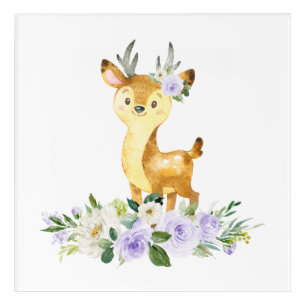 Deer, Woodland Animals, Boho, Purple Flowers Acrylic Print