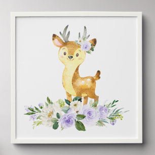 Deer, Woodland Animals, Boho, Purple Flowers Peel And Stick Photo Tile