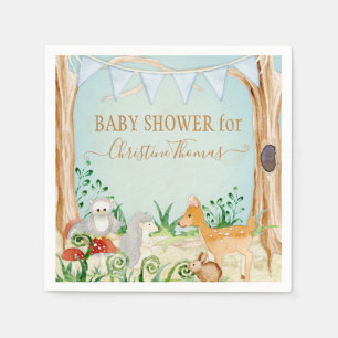 Deer Woodland Animals Hedgehog Owl Boy Baby Shower Napkins