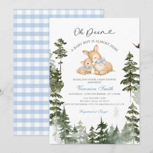 Deer  Woodland Baby Boy Shower Invitation (Front/Back)