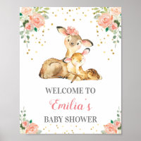 Deer Woodland Baby Girl Shower Sprinkle Welcome Poster