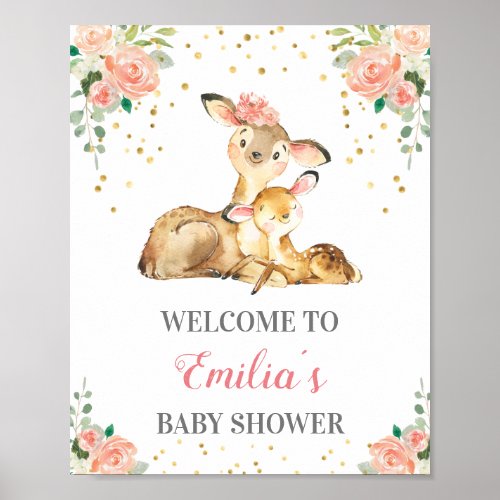 Deer Woodland Baby Girl Shower Sprinkle Welcome Poster