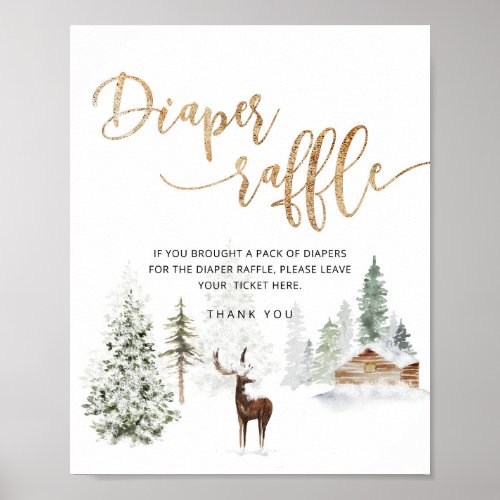 Deer woodland forest winter diaper raffle poster