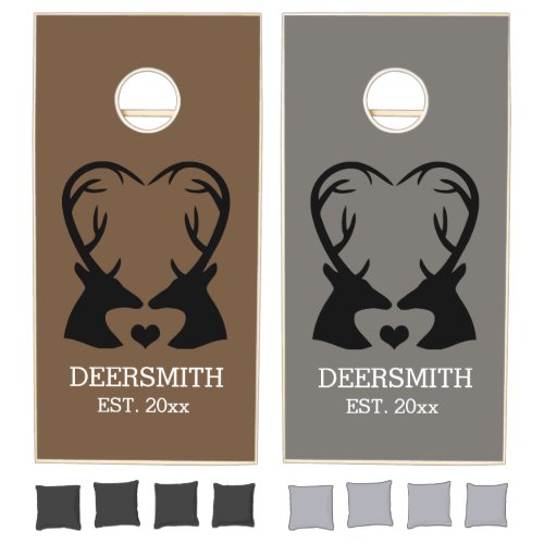 Deer Woodland Love Wedding Gray Brown Cornhole Set