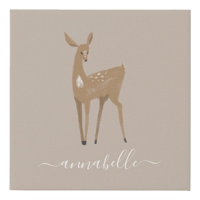 deer woodland natural baby details bedroom decor f faux canvas print (Front)
