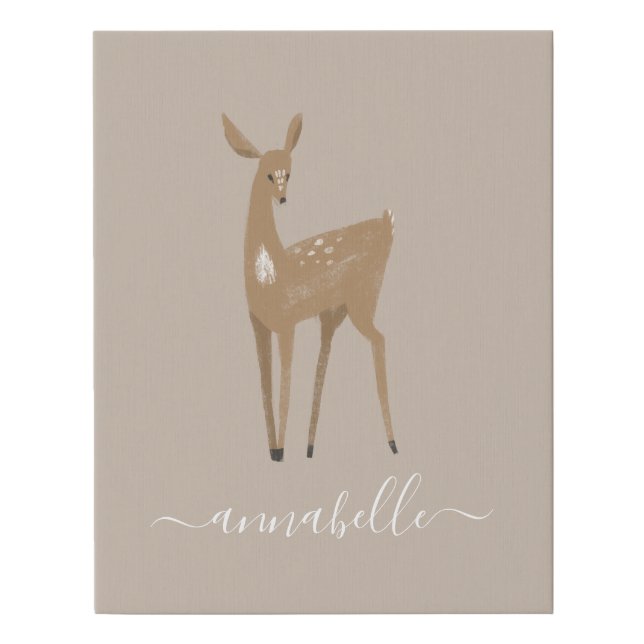 deer woodland natural baby details bedroom decor faux canvas print (Front)