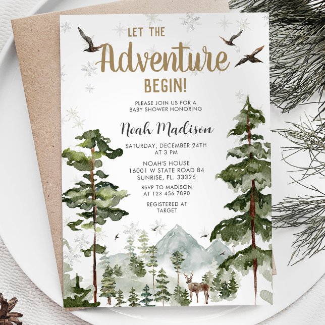 Deer Woodland Pine Tree Baby Shower Invitation (Creator Uploaded)