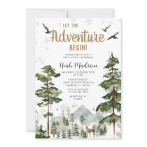 Deer Woodland Pine Tree Baby Shower Invitation