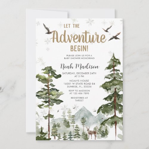 Deer Woodland Pine Tree Baby Shower Invitation