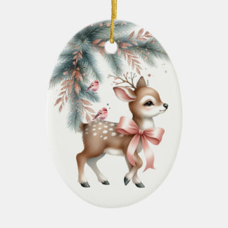 Deer Woodland Vintage Style Christmas Personalized Ceramic Ornament