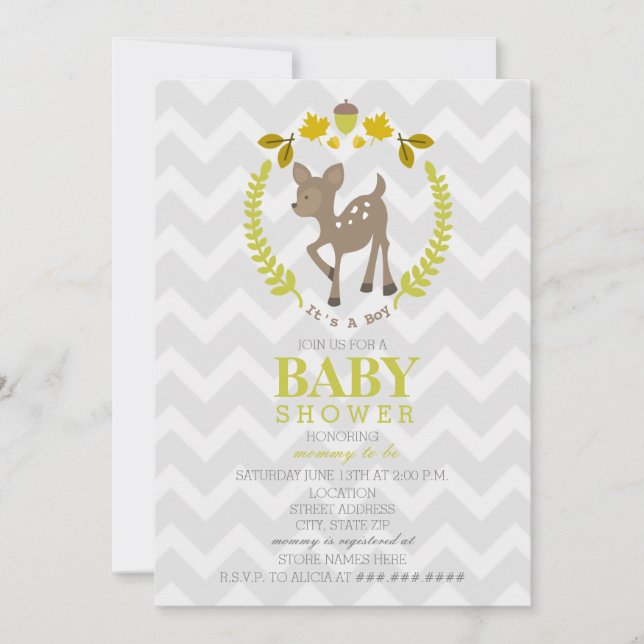 Deer Wreath Baby Shower - Boy Invitation (Front)