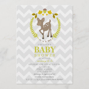 Deer Wreath Baby Shower - Boy Invitation