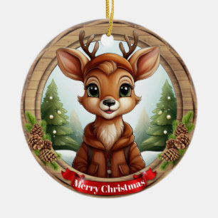 Deer Xmas Character Reindeer Animal Christmas Cer Ceramic Ornament