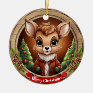 Deer Xmas Character Reindeer Animal Christmas Cer Ceramic Ornament