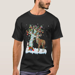 Deer Xmas Lighting Tree Santa Hat Deer Christmas T-Shirt