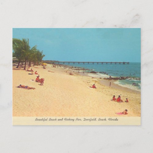Deerfield Beach Florida vintage beach scene Postcard